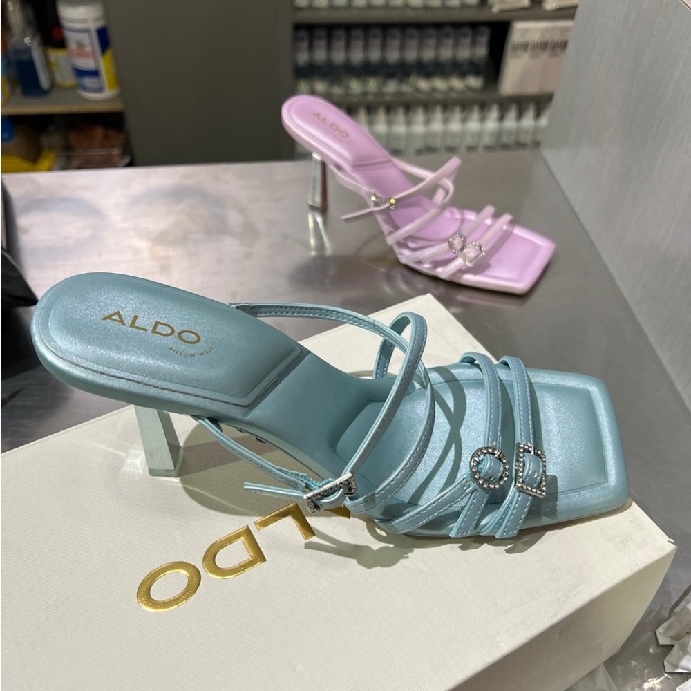 PINK ALDO Women's Strappy Square-Toe Heels in pink